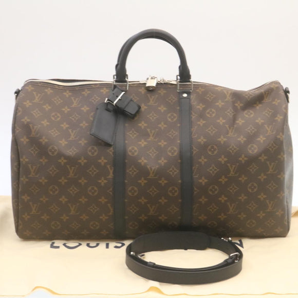 LOUIS VUITTON Monogram Macassar Keepall Bandouliere 55 M56714 Auth 28882S