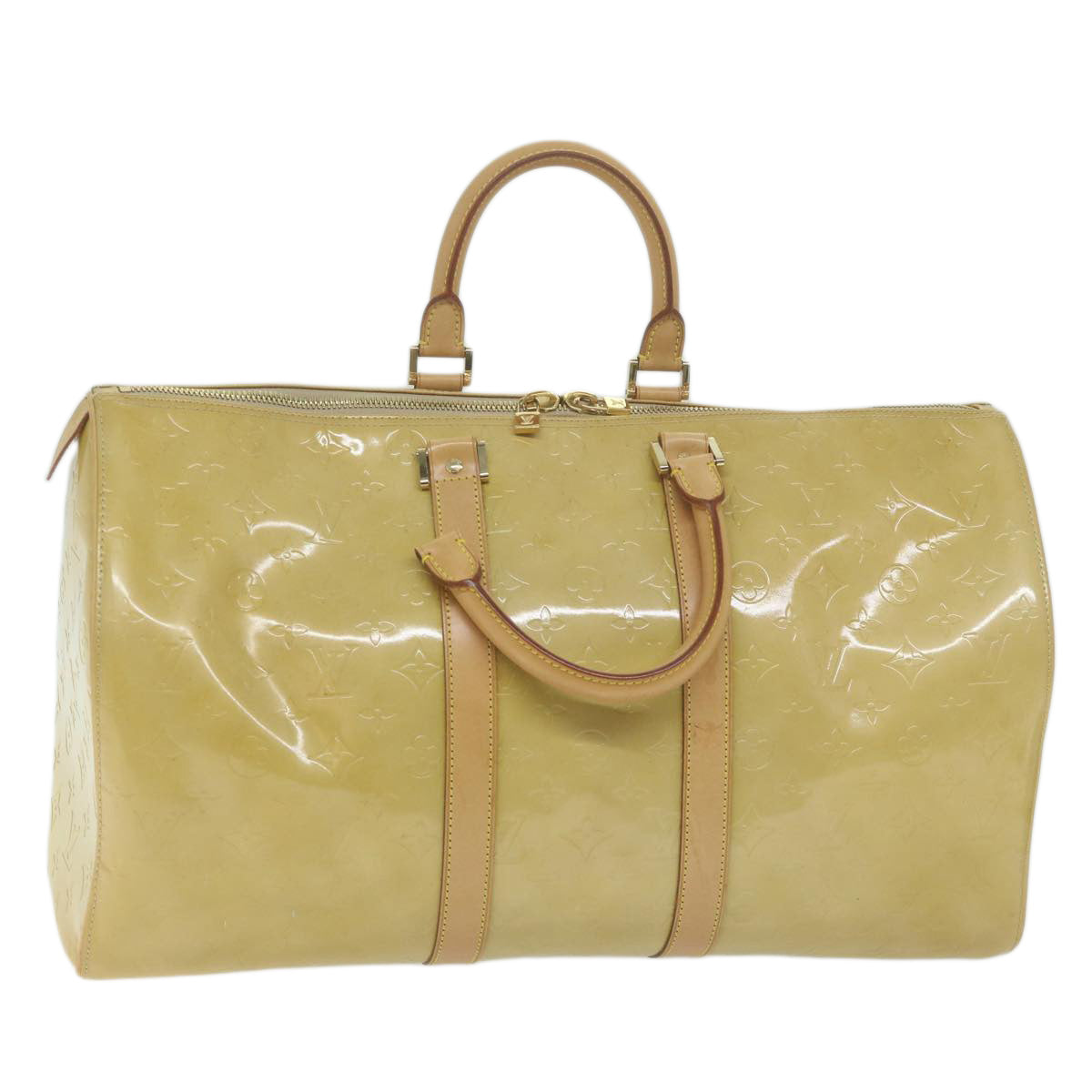 LOUIS VUITTON Monogram Vernis Mercer Boston Bag Beige M91000 LV Auth 28986