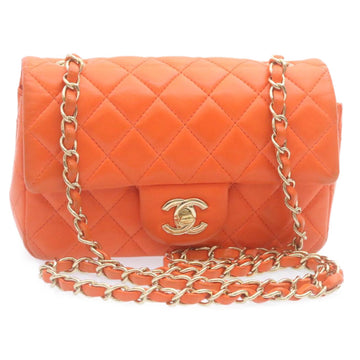 CHANEL Matelasse Mini Chain Flap Classic Shoulder Bag Lamb Skin Orange CC 29106SAM