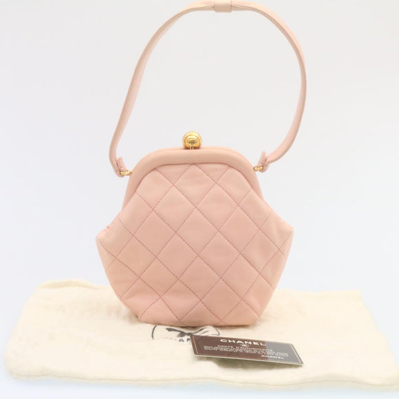 CHANEL Matelasse Hand Bag Lamb Skin Pink CC Auth 29107AV