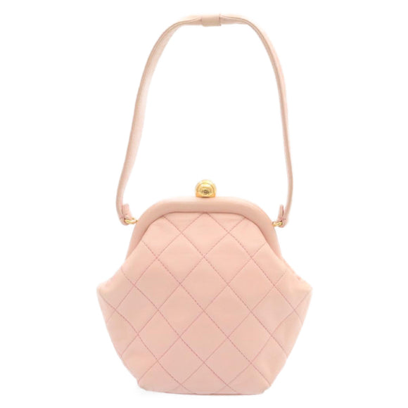 CHANEL Matelasse Hand Bag Lamb Skin Pink CC Auth 29107AV