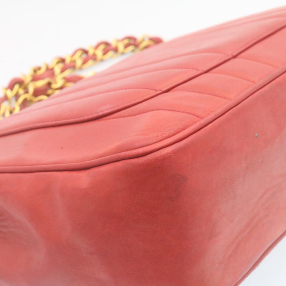 CHANEL Mademoiselle Big Coco Double Chain Shoulder Bag Lamb Skin Red Auth 29129A