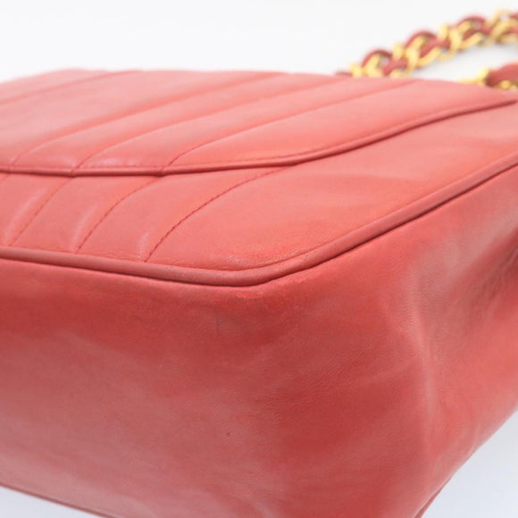 CHANEL Mademoiselle Big Coco Double Chain Shoulder Bag Lamb Skin Red Auth 29129V