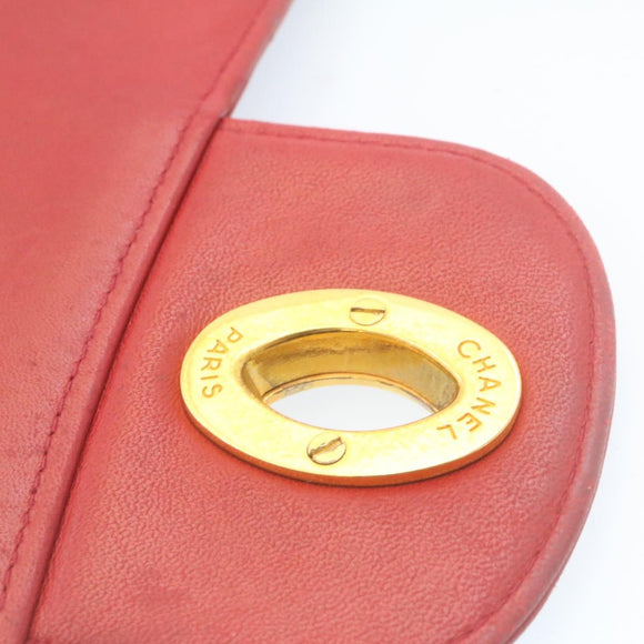 CHANEL Mademoiselle Big Coco Double Chain Shoulder Bag Lamb Skin Red Auth 29129V