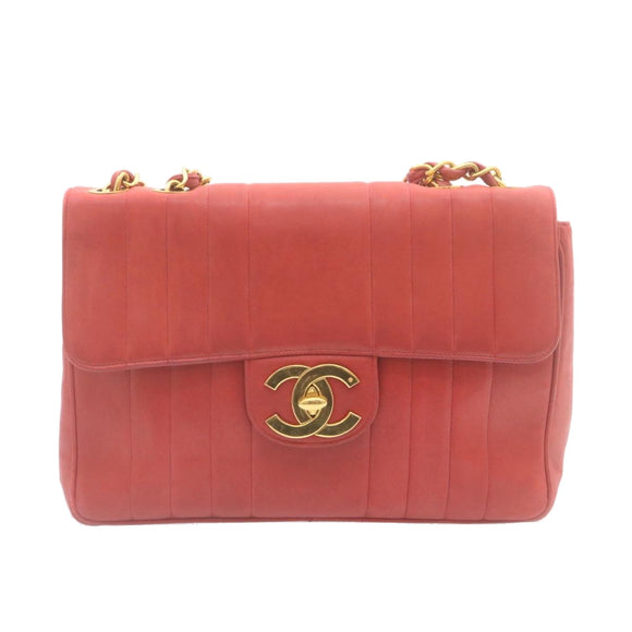 CHANEL Mademoiselle Big Coco Double Chain Shoulder Bag Lamb Skin Red Auth 29129V