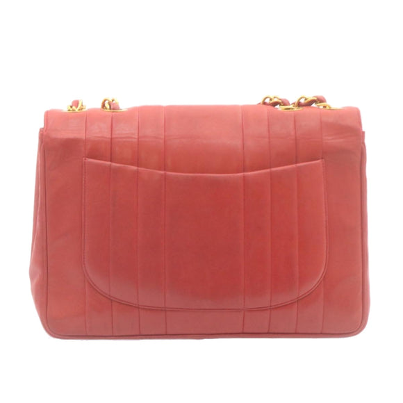 CHANEL Mademoiselle Big Coco Double Chain Shoulder Bag Lamb Skin Red Auth 29129V