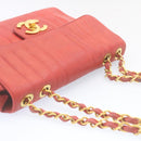 CHANEL Mademoiselle Big Coco Double Chain Shoulder Bag Lamb Skin Red Auth 29129A-6