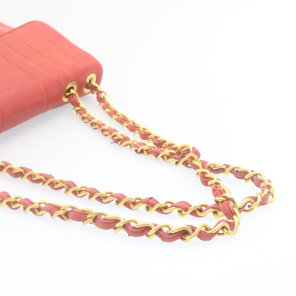 CHANEL Mademoiselle Big Coco Double Chain Shoulder Bag Lamb Skin Red Auth 29129V