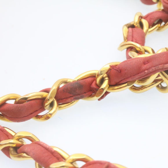 CHANEL Mademoiselle Big Coco Double Chain Shoulder Bag Lamb Skin Red Auth 29129V