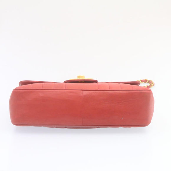 CHANEL Mademoiselle Big Coco Double Chain Shoulder Bag Lamb Skin Red Auth 29129A