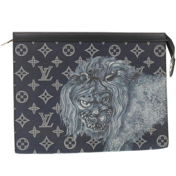 LOUIS VUITTON Monogram Savanna Pochette Voyage ClutchBag Navy M66639 Auth 29183A