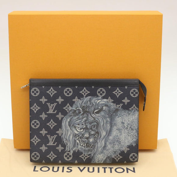 LOUIS VUITTON Monogram Savanna Pochette Voyage ClutchBag Navy M66639 Auth 29183SM