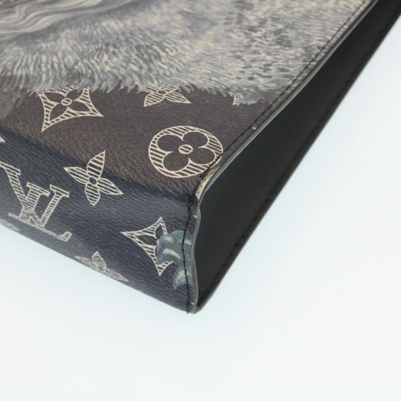 LOUIS VUITTON Monogram Savanna Pochette Voyage ClutchBag Navy M66639 Auth 29183A