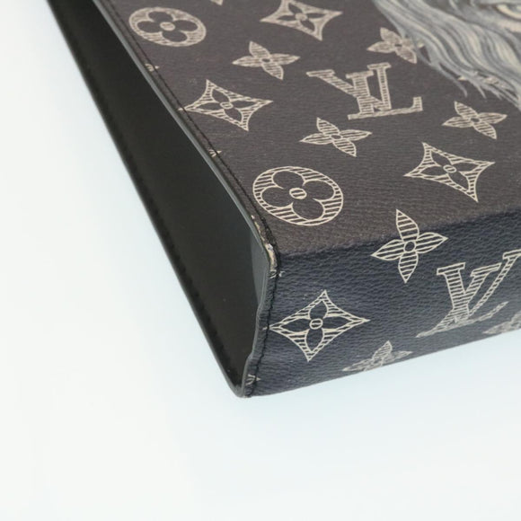 LOUIS VUITTON Monogram Savanna Pochette Voyage ClutchBag Navy M66639 Auth 29183SM