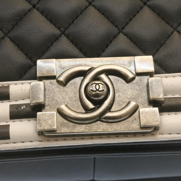 CHANEL Matelasse Boy Chanel Chain Shoulder Bag Lamb Skin Black CC Auth 29190SAM