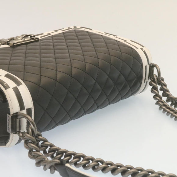 CHANEL Matelasse Boy Chanel Chain Shoulder Bag Lamb Skin Black CC Auth 29190SAM
