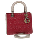 Christian Dior Lady Cannage Medium Hand Bag Lamb Skin Red White Auth 29502SAV-1