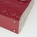Christian Dior Lady Cannage Medium Hand Bag Lamb Skin Red White Auth 29502AV-8