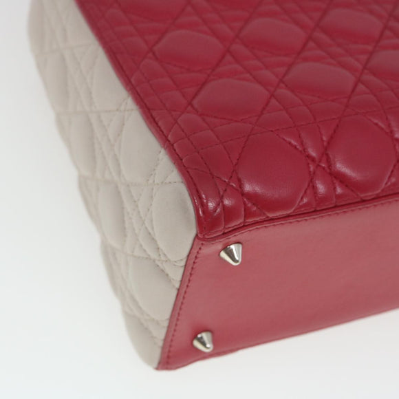 Christian Dior Lady Cannage Medium Hand Bag Lamb Skin Red White Auth 29502SAV