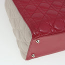 Christian Dior Lady Cannage Medium Hand Bag Lamb Skin Red White Auth 29502AV-15
