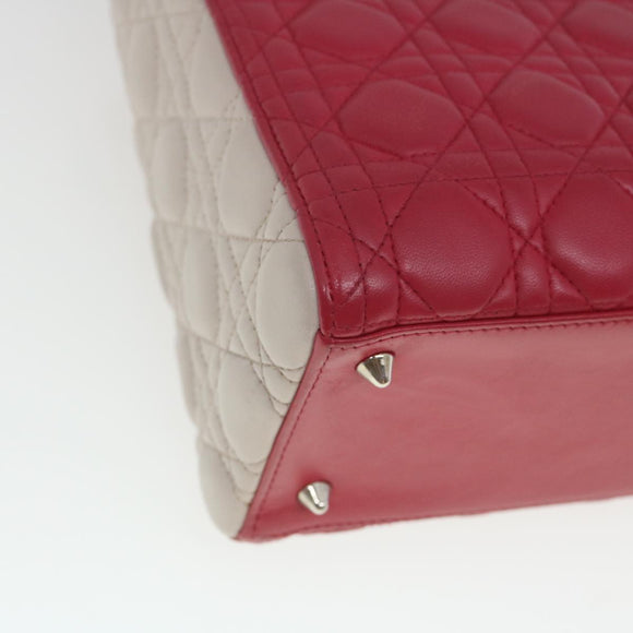 Christian Dior Lady Cannage Medium Hand Bag Lamb Skin Red White Auth 29502SAV