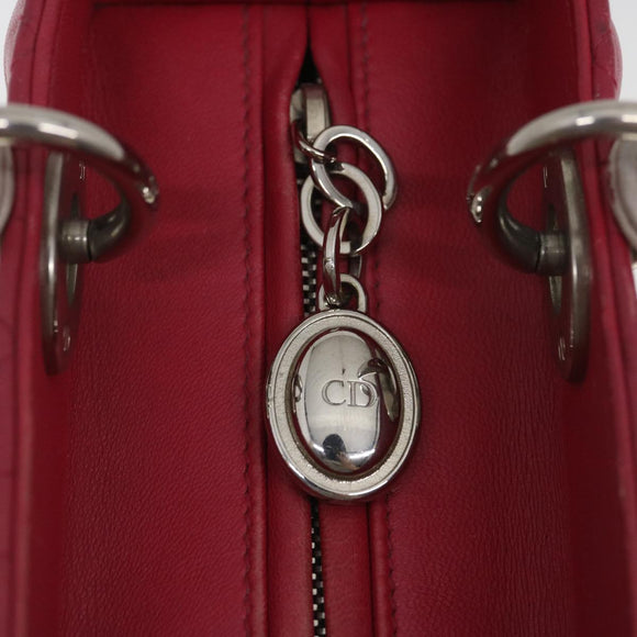 Christian Dior Lady Cannage Medium Hand Bag Lamb Skin Red White Auth 29502SAV