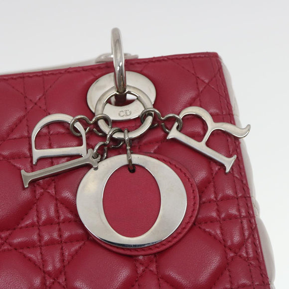 Christian Dior Lady Cannage Medium Hand Bag Lamb Skin Red White Auth 29502SAV