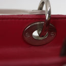 Christian Dior Lady Cannage Medium Hand Bag Lamb Skin Red White Auth 29502AV-19