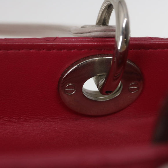 Christian Dior Lady Cannage Medium Hand Bag Lamb Skin Red White Auth 29502SAV