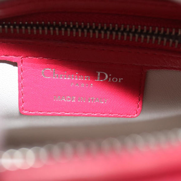 Christian Dior Lady Cannage Medium Hand Bag Lamb Skin Red White Auth 29502AV