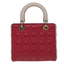 Christian Dior Lady Cannage Medium Hand Bag Lamb Skin Red White Auth 29502SAV-2