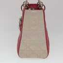 Christian Dior Lady Cannage Medium Hand Bag Lamb Skin Red White Auth 29502AV-3