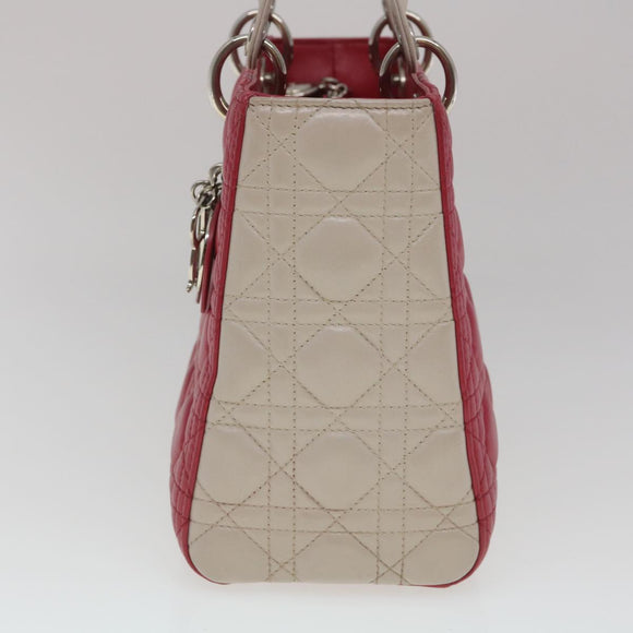 Christian Dior Lady Cannage Medium Hand Bag Lamb Skin Red White Auth 29502AV