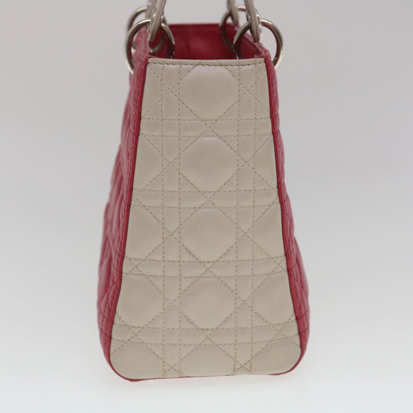 Christian Dior Lady Cannage Medium Hand Bag Lamb Skin Red White Auth 29502AV
