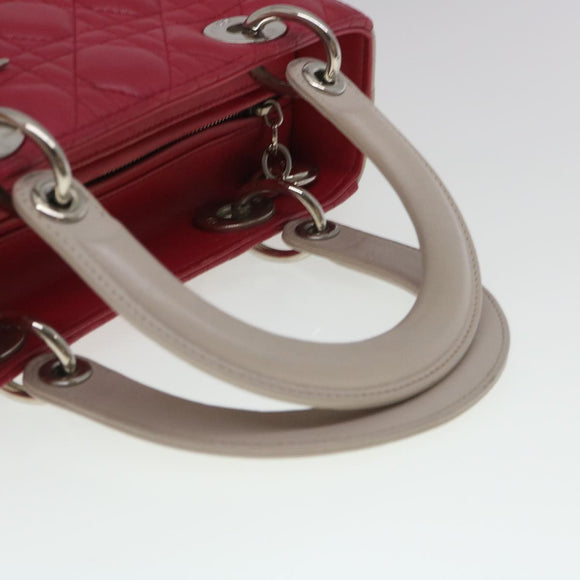 Christian Dior Lady Cannage Medium Hand Bag Lamb Skin Red White Auth 29502AV