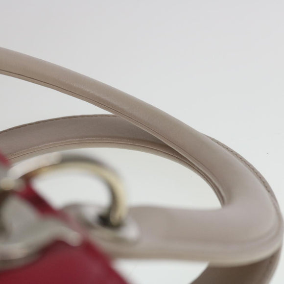 Christian Dior Lady Cannage Medium Hand Bag Lamb Skin Red White Auth 29502SAV