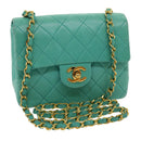 CHANEL Mini Matelasse 17 Flap Chain Bag Lamb Skin Light Blue CC Auth 29527A-1