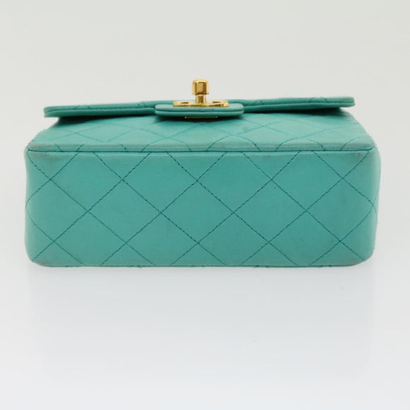 CHANEL Mini Matelasse 17 Flap Chain Bag Lamb Skin Light Blue CC Auth 29527A
