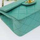 CHANEL Mini Matelasse 17 Flap Chain Bag Lamb Skin Light Blue CC Auth 29527A-16