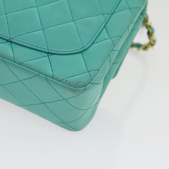 CHANEL Mini Matelasse 17 Flap Chain Bag Lamb Skin Light Blue CC Auth 29527A