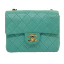 CHANEL Mini Matelasse 17 Flap Chain Bag Lamb Skin Light Blue CC Auth 29527A-13
