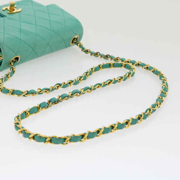 CHANEL Mini Matelasse 17 Flap Chain Bag Lamb Skin Light Blue CC Auth 29527A