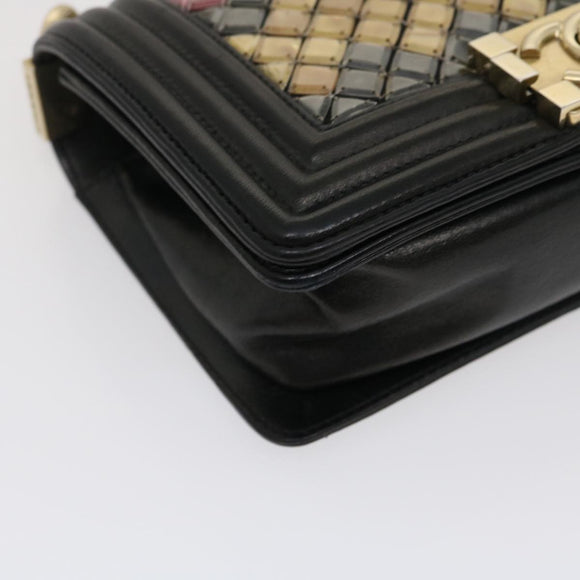 CHANEL Boy Chanel Chain Shoulder Bag Tile Black Multicolor CC Auth 29551AV