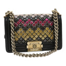 CHANEL Boy Chanel Chain Shoulder Bag Tile Black Multicolor CC Auth 29551AV-1