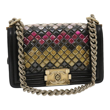 CHANEL Boy Chanel Chain Shoulder Bag Tile Black Multicolor CC Auth 29551AV