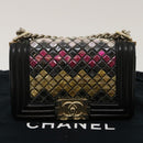CHANEL Boy Chanel Chain Shoulder Bag Tile Black Multicolor CC Auth 29551AV-12