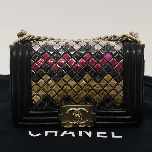 CHANEL Boy Chanel Chain Shoulder Bag Tile Black Multicolor CC Auth 29551AV