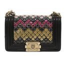 CHANEL Boy Chanel Chain Shoulder Bag Tile Black Multicolor CC Auth 29551AV-13