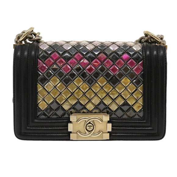 CHANEL Boy Chanel Chain Shoulder Bag Tile Black Multicolor CC Auth 29551AV