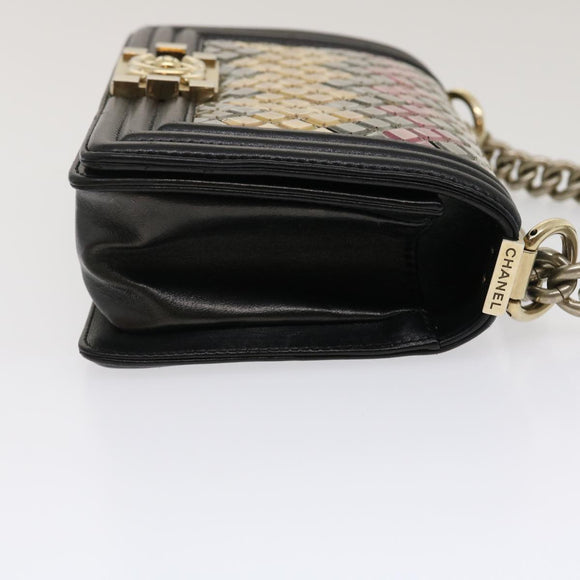 CHANEL Boy Chanel Chain Shoulder Bag Tile Black Multicolor CC Auth 29551AV